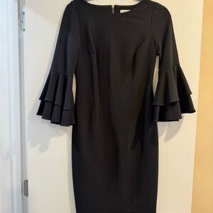 Calvin Klein Black Long Sleeve Dress with Ruffle Detail